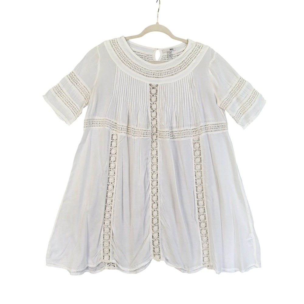 Amuse Society Womens White Crochet Lace Babydoll Tunic Dress Size Small Boho